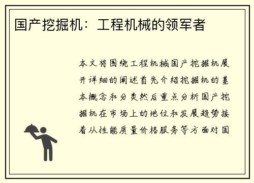 国产挖掘机：工程机械的领军者